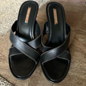 Black Leather Wedge Sandals